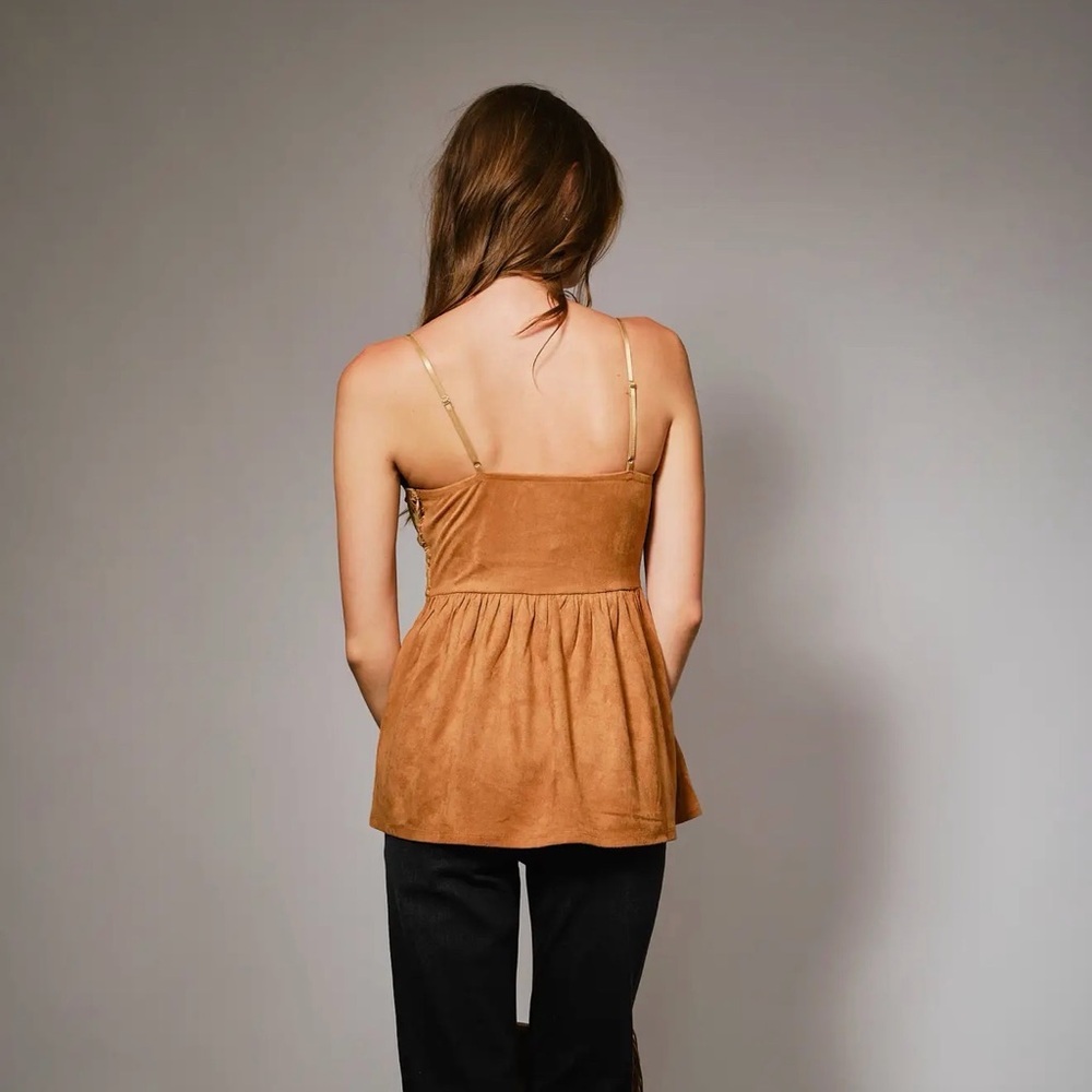 Lace Bralette Faux Suede Tank Top - Picture 5 of 6